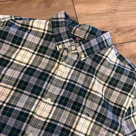 Vineyard Vines Blue Plaid Flannel Buttonup Shirt Men Large Bin B-56 - Picture 2 of 4